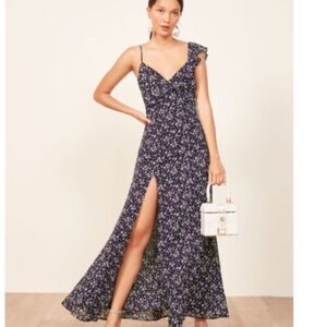 Reformation Trista Open Back Maxi Dress in Blue Floral